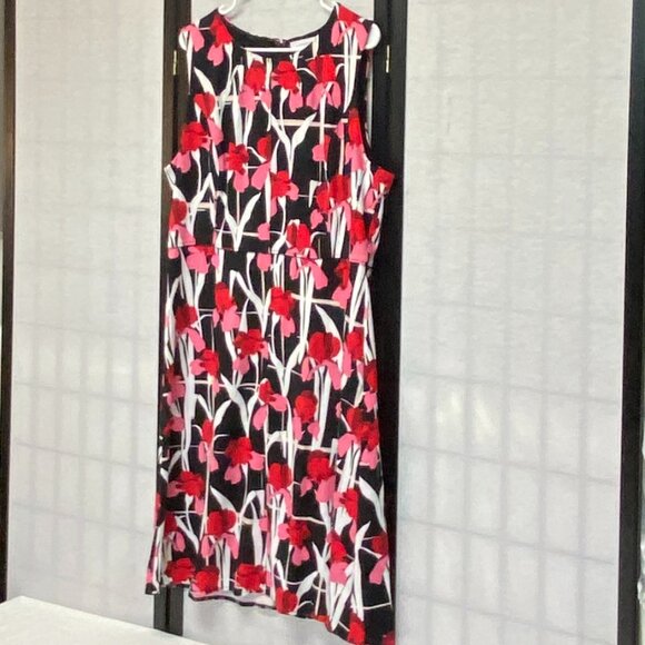 Liz Claiborne Princess Seam Pleat Neck A Line Floral Midi Dress XL Sleeveless - Picture 4 of 12